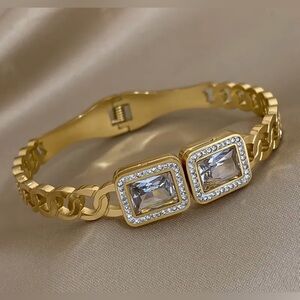 Stainless Steel 14k gold plated hinge Cubic Zirconia Bracelet